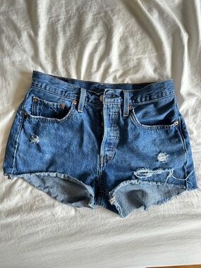 Levi's Distressed High-Rise Blue Denim Cutoff Shorts
